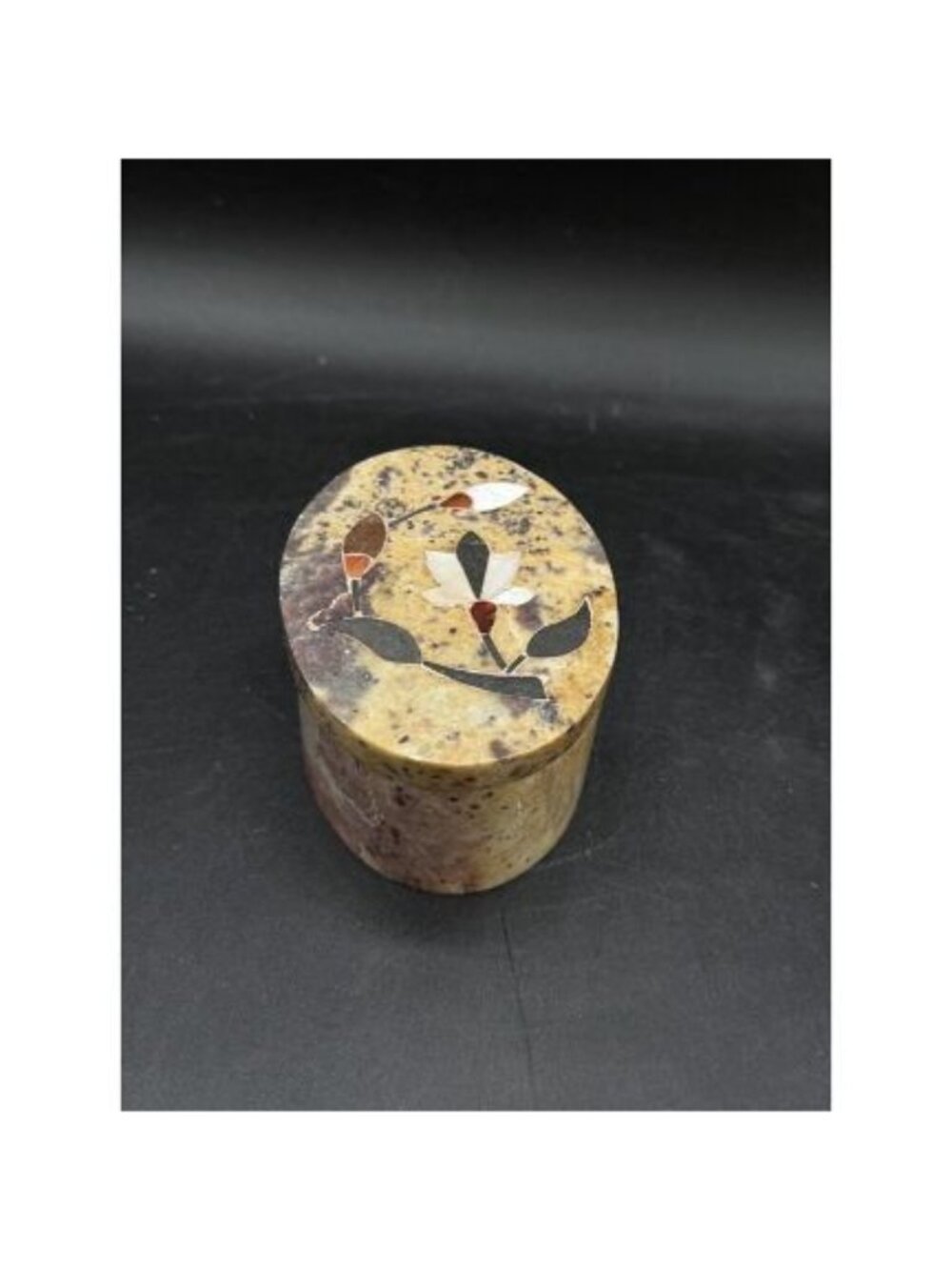 Oval Marble Trinket Box Stone Inlay Flowers Jewelry Box Pink Tan Colors